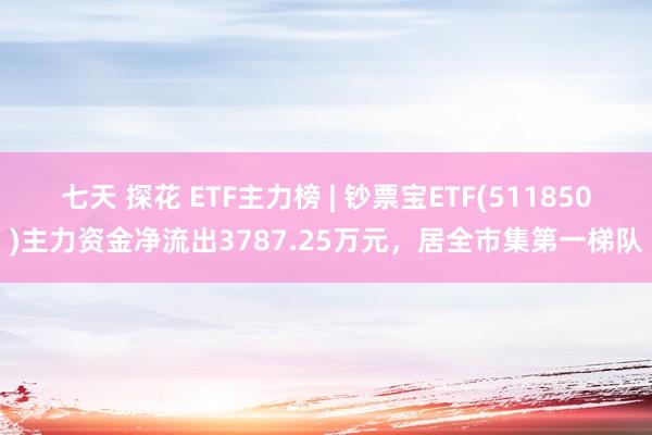 七天 探花 ETF主力榜 | 钞票宝ETF(511850)主力资金净流出3787.25万元，居全市集第一梯队