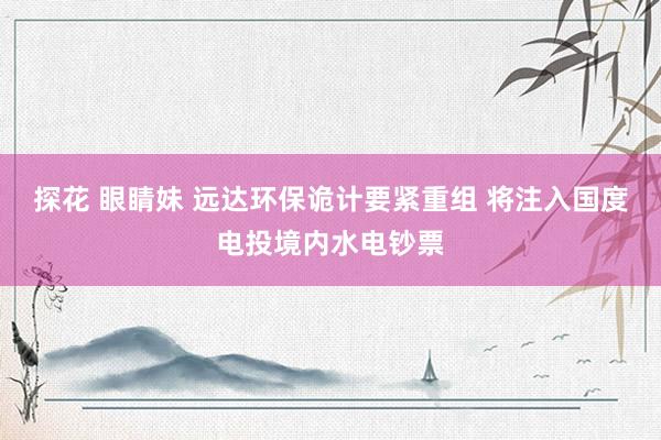 探花 眼睛妹 远达环保诡计要紧重组 将注入国度电投境内水电钞票