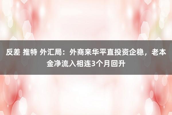 反差 推特 外汇局：外商来华平直投资企稳，老本金净流入相连3个月回升