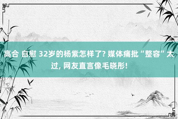 高合 自慰 32岁的杨紫怎样了? 媒体痛批“整容”太过， 网友直言像毛晓彤!